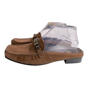 Stuart Weitzman Slip-On Loafers Brown Suede with Gem Embellishment size 8W